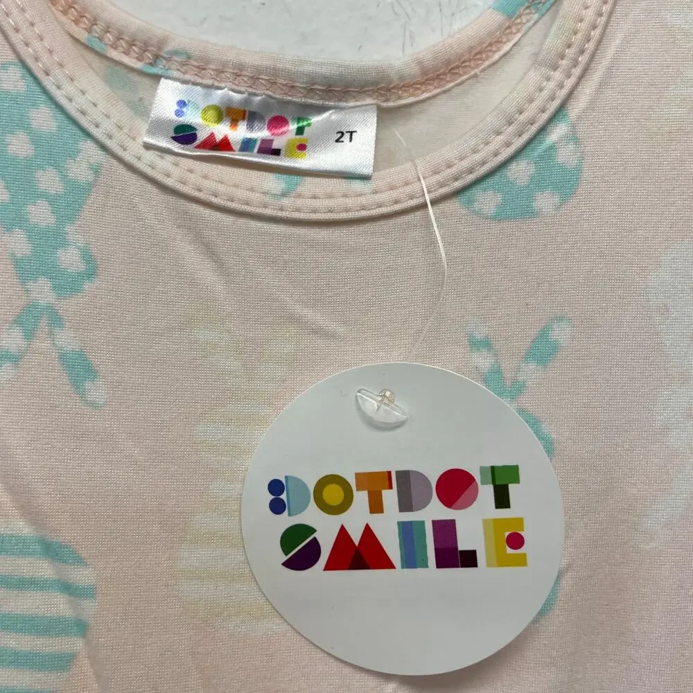 Dot Dot Smile Girls Light Pink Easter Print Cap Short‎ Sleeve Dress Size 2T